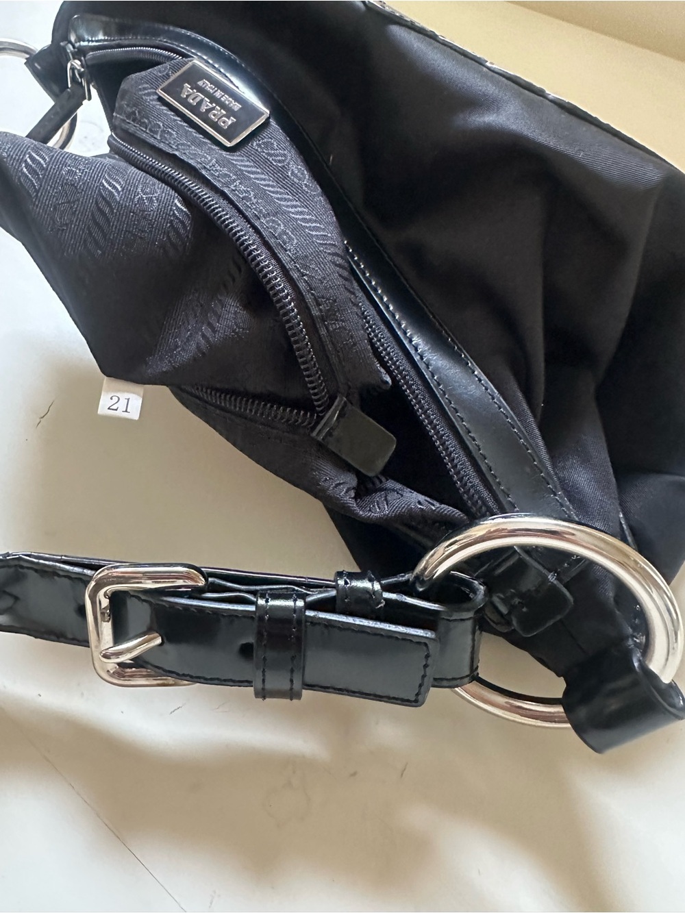 Authentic Prada black Tessuto Nylon Shoulder Bag with Leather Plaque - Picture 13 of 16